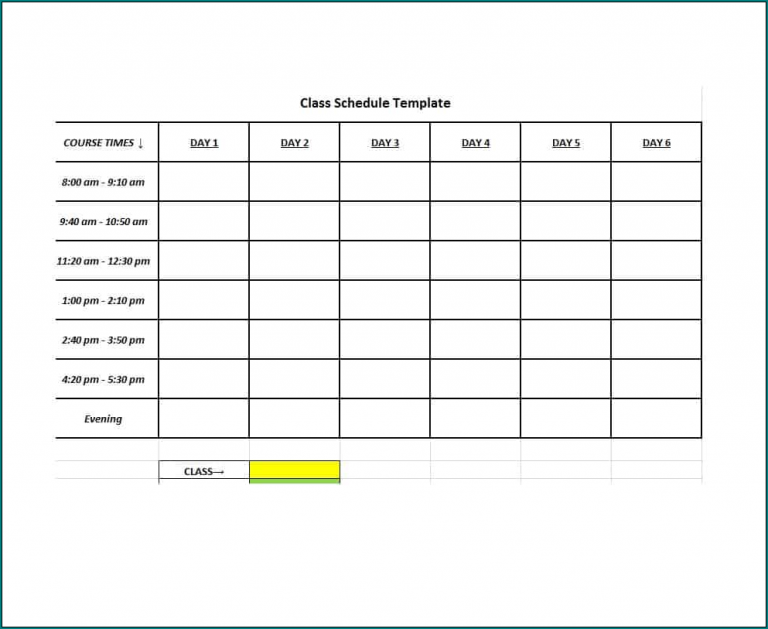 Blank Class Schedule Template Sample Bogiolo