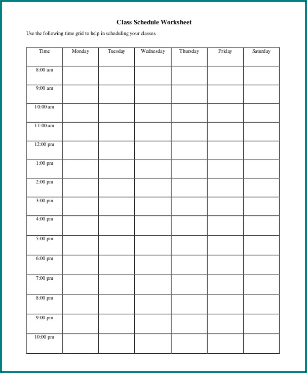 Example Of Blank Class Schedule Template Bogiolo
