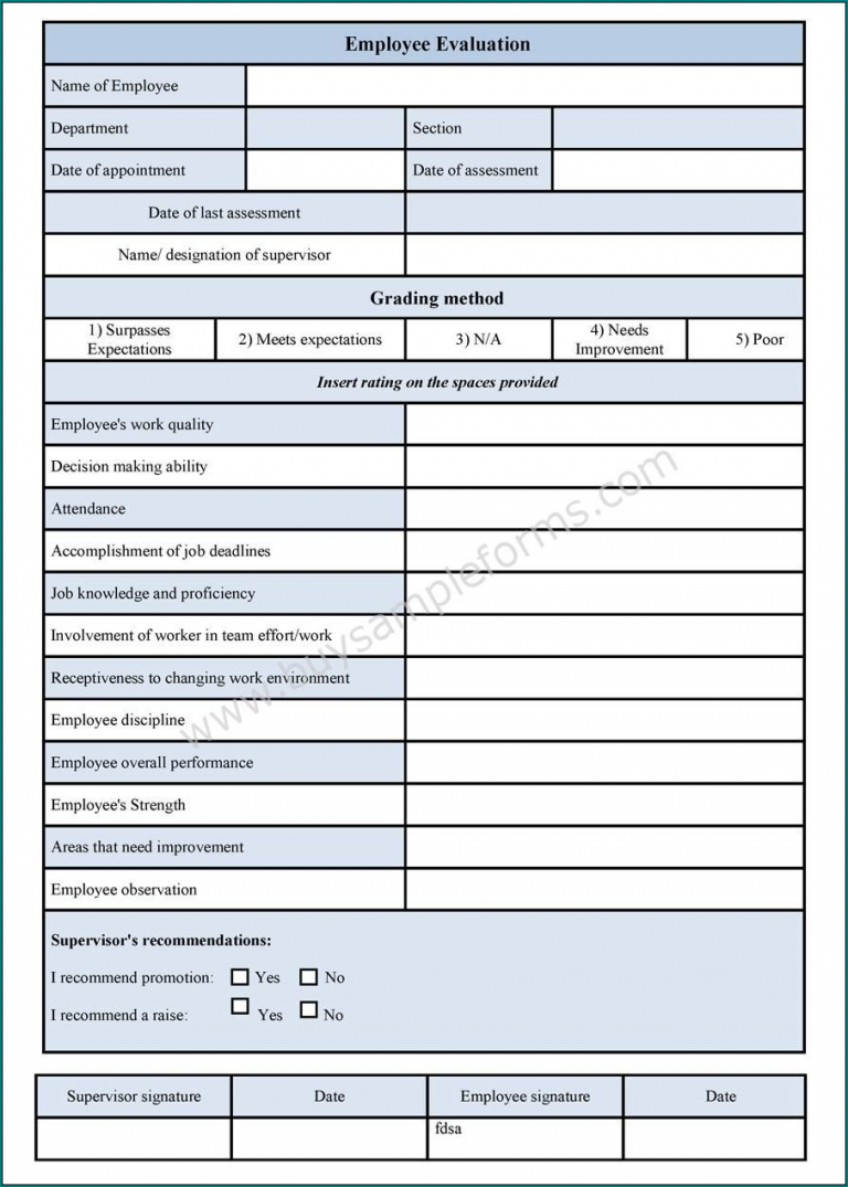 Example Of Performance Evaluation Template Bogiolo