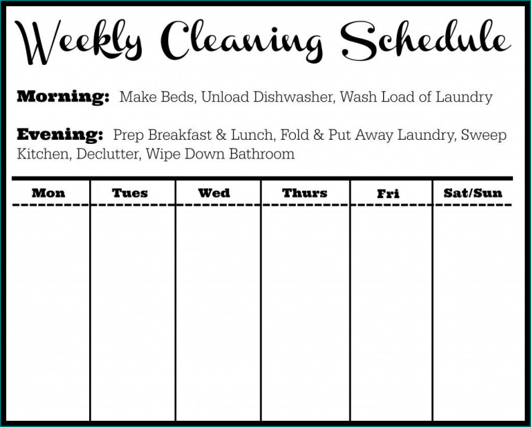 Free Printable Weekly Cleaning Schedule Template Bogiolo