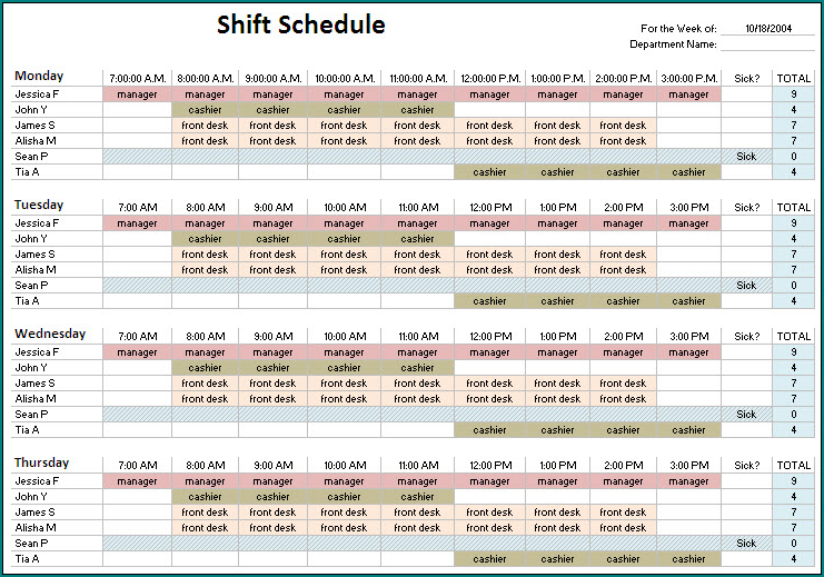10 Hour Shift Schedule Template Example