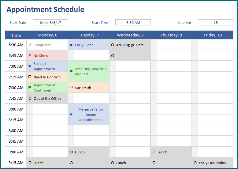 Appointment Schedule Template Sample