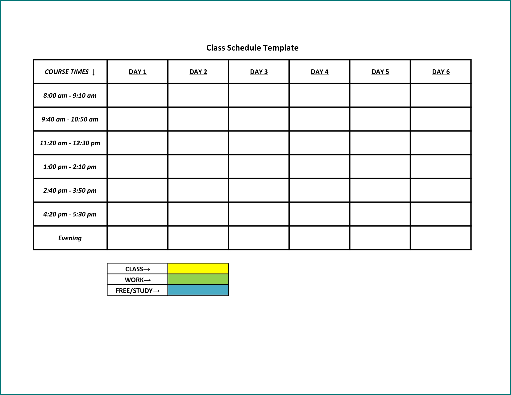Availability Schedule Template Sample