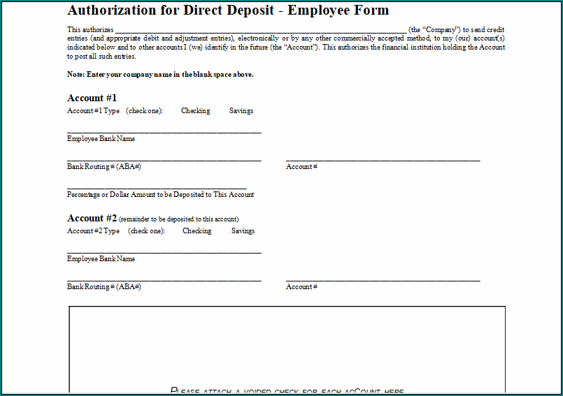 Bank Direct Deposit Form
