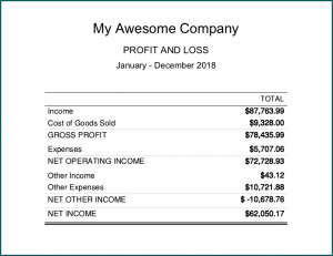 Basic Profit And Loss Template Example