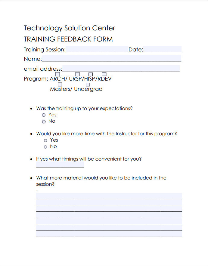 Basic Training Feedback Form