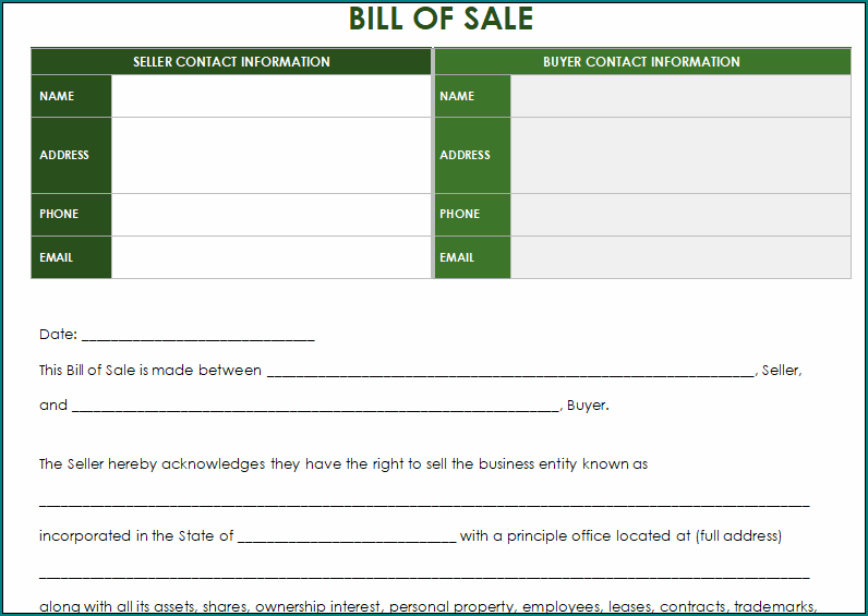 Bill Of Sale Word Template