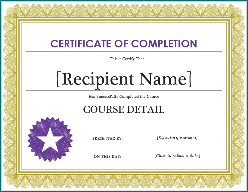 Blank Certificate Of Completion Template Example