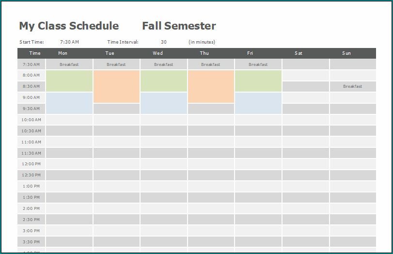 Blank Class Schedule Template
