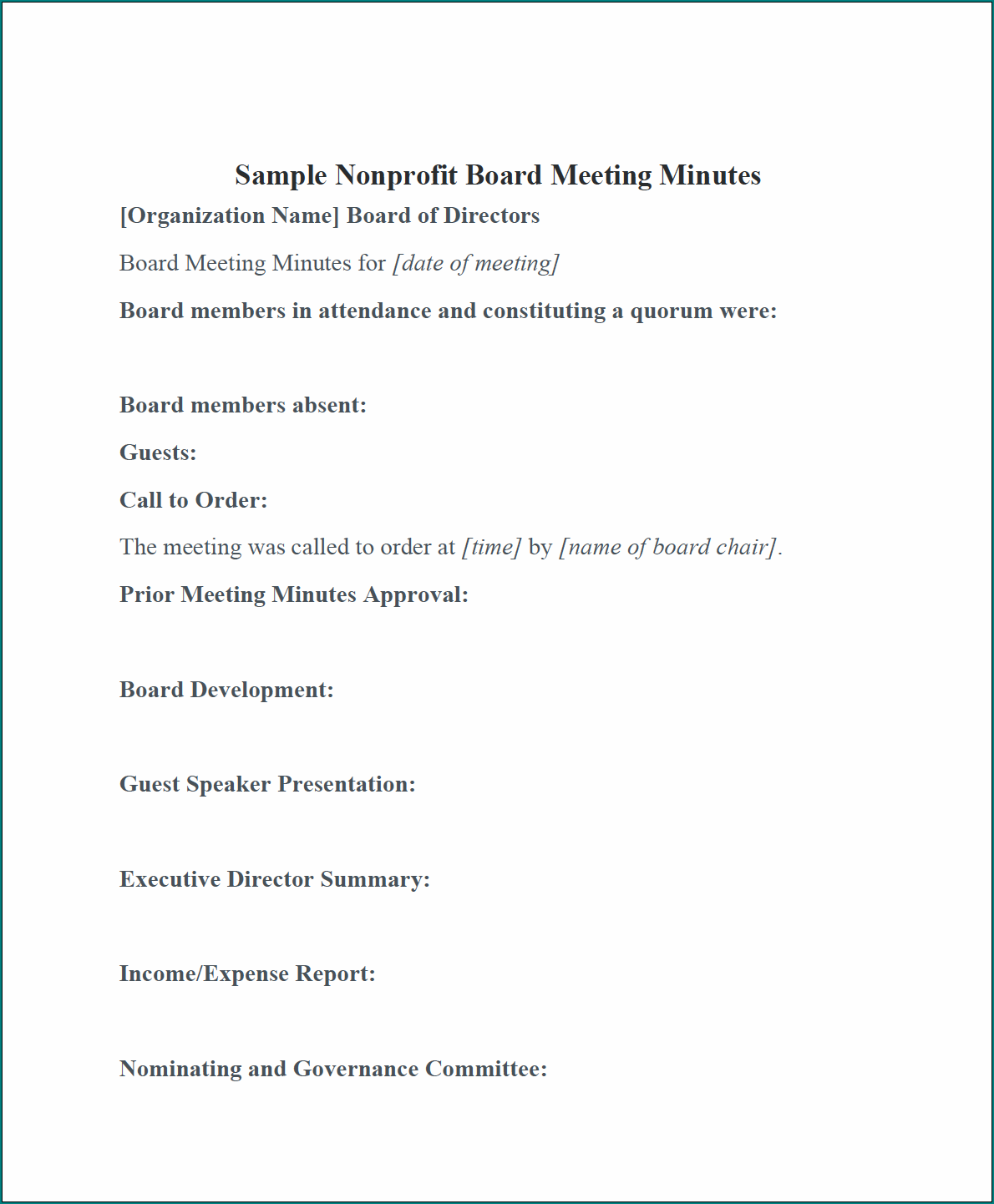 Board Meeting Minutes Template Word Example