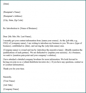 Business Introduction Letter Example