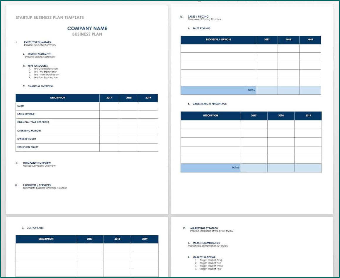 Business Plan Template Excel Sample