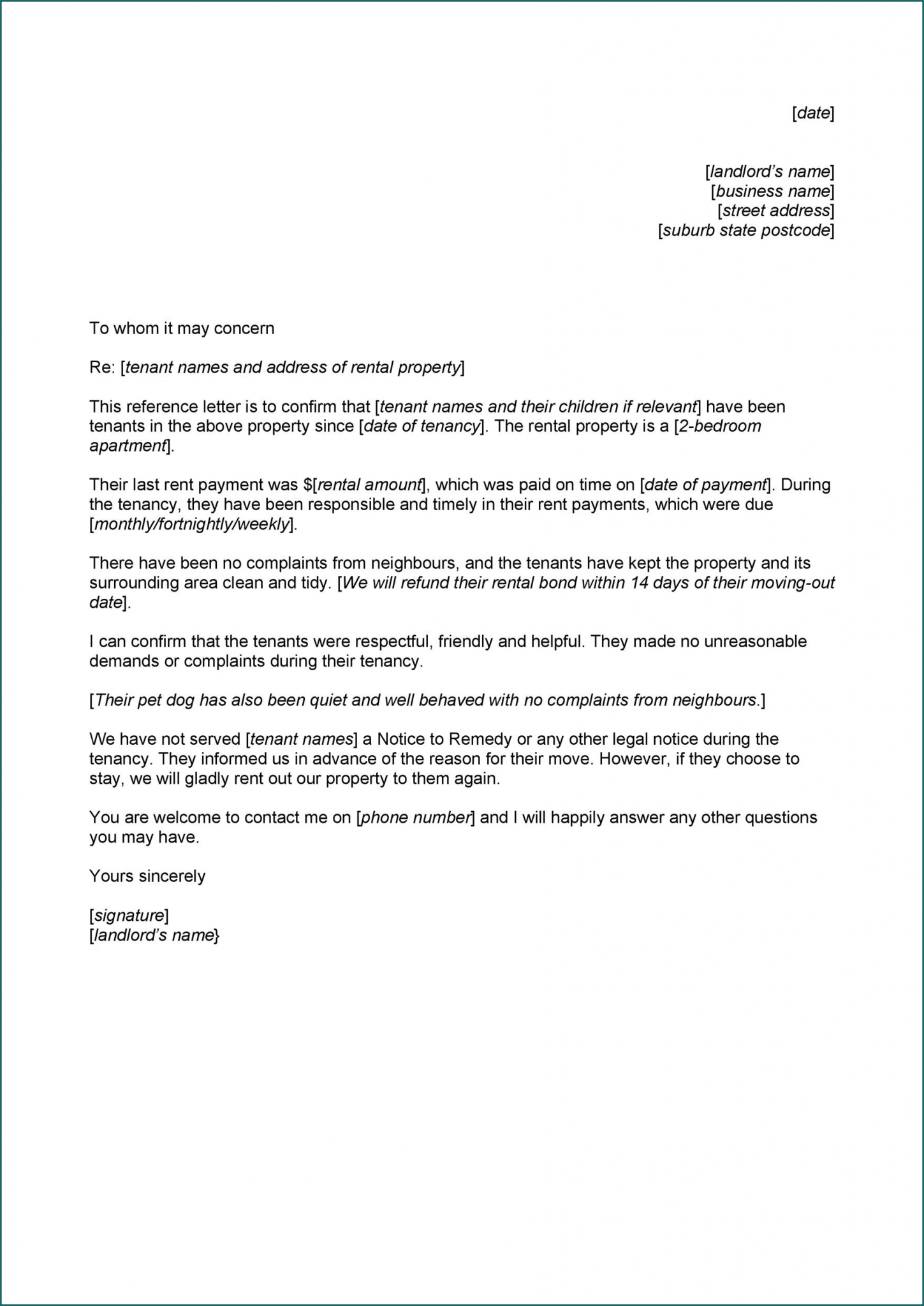 Business Recommendation Letter Template Example Bogiolo