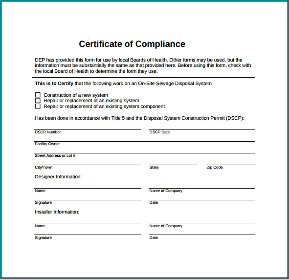 Certificate Of Compliance Template Example