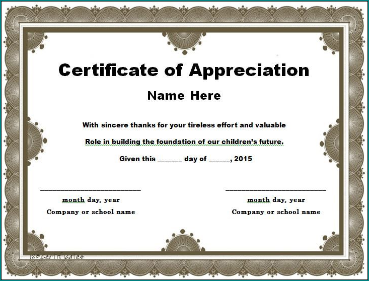 Certificate Of Recognition Template Sample
