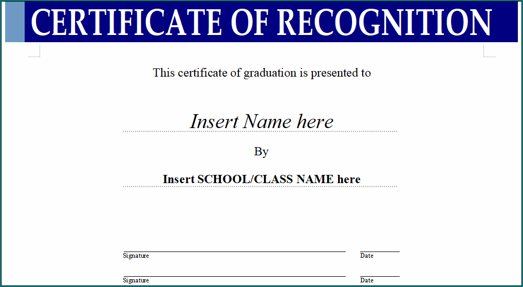 Certificate Of Recognition Template