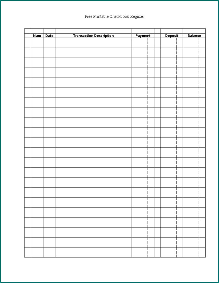 》Free Printable Checkbook Register Template