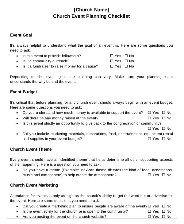 Church Event Planning Template Sample