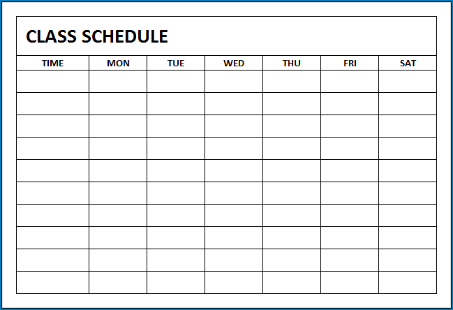Class Schedule Template Sample