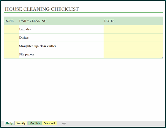 Cleaning Schedule Template Example
