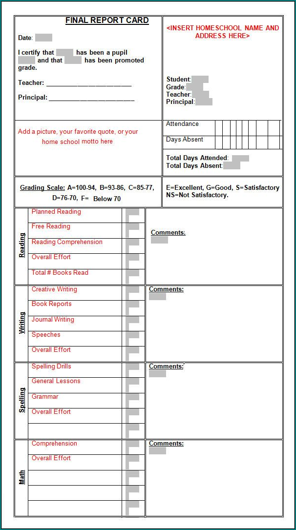 College Report Card Template Sample
