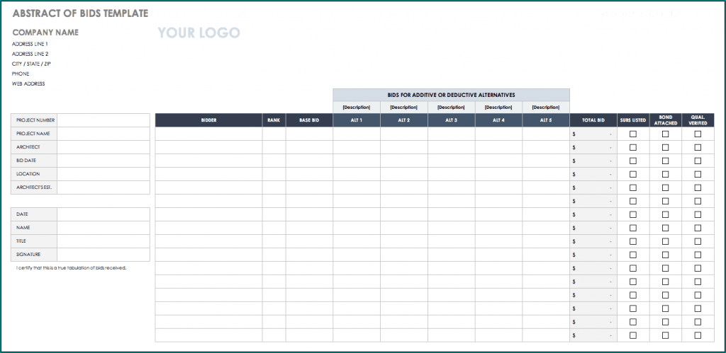 Free Printable Construction Bid Template Excel   Construction Bid Template Excel Example 1024x499 