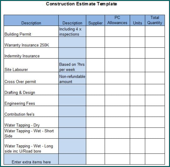 》Free Printable Construction Estimate Template Excel
