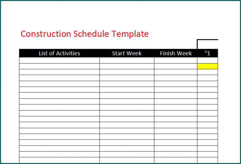 》Free Printable Construction Schedule Template Excel