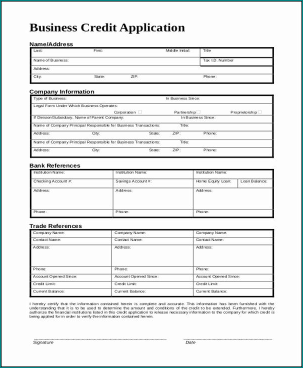 Customer Credit Application Form Example