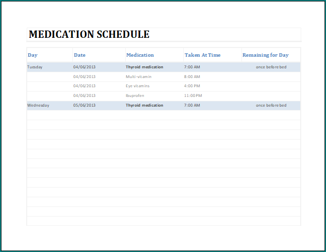 Daily Medication Schedule Template