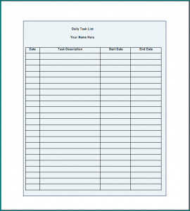 Daily Task List Template Sample 