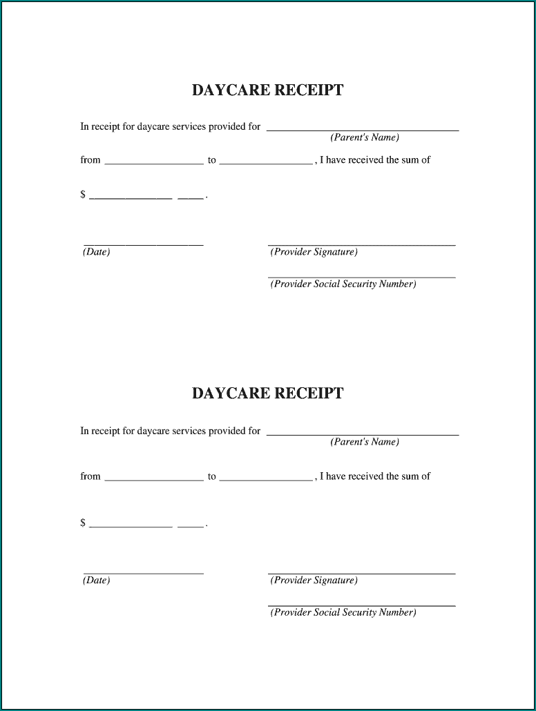 Daycare Receipt Template Example