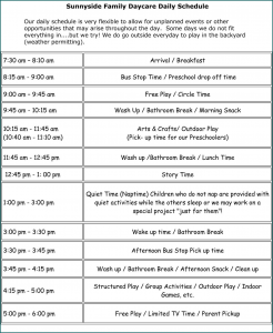 Daycare Schedule Template Sample