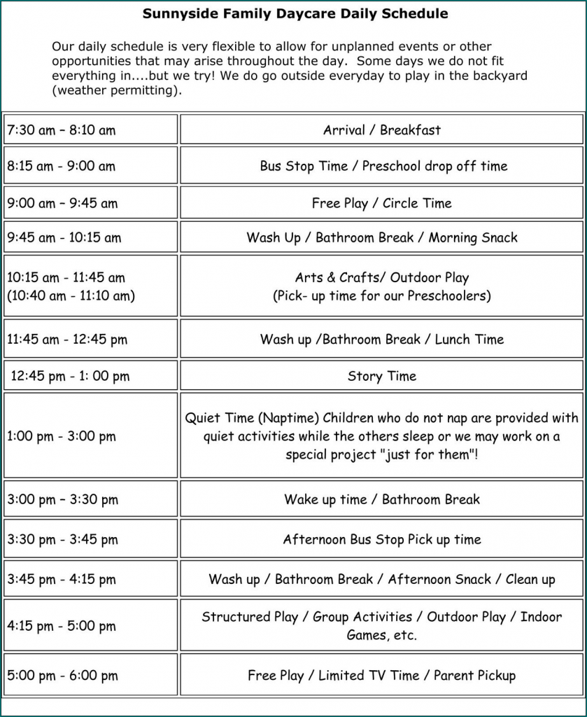 preschool daily schedule template free download