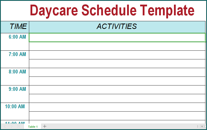 Daycare Schedule Template