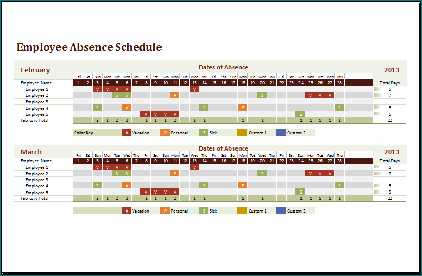  Free Printable Employee Absence Schedule Bogiolo