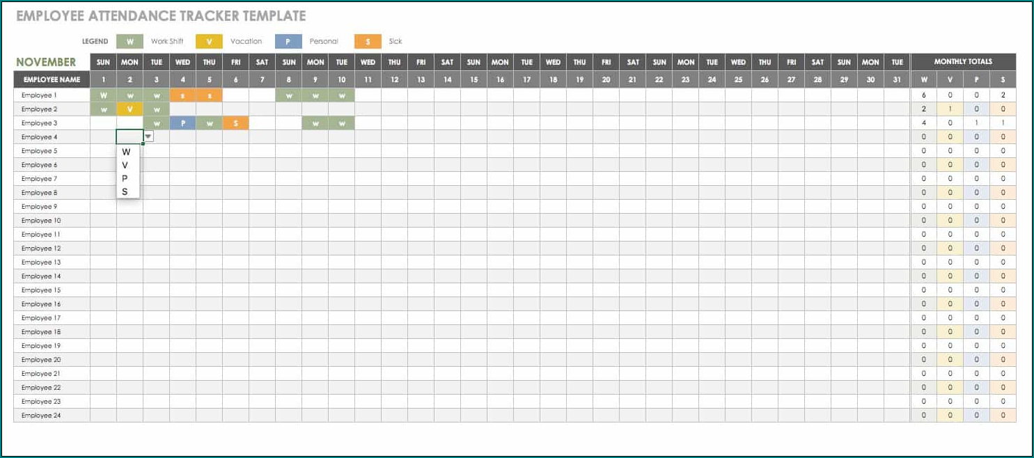 Employee Absence Schedule Template Sample