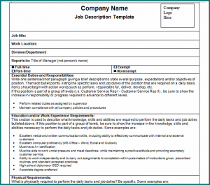 》Free Printable Employee Job Description Template