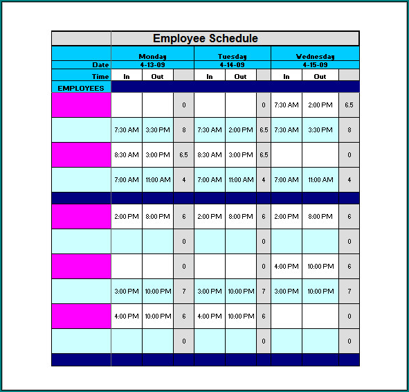 Employee Schedule Template Example