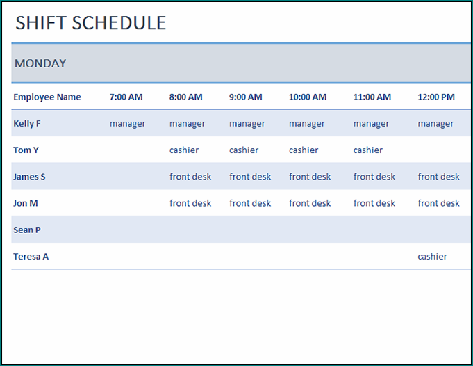 Employee Shift Schedule Template Sample