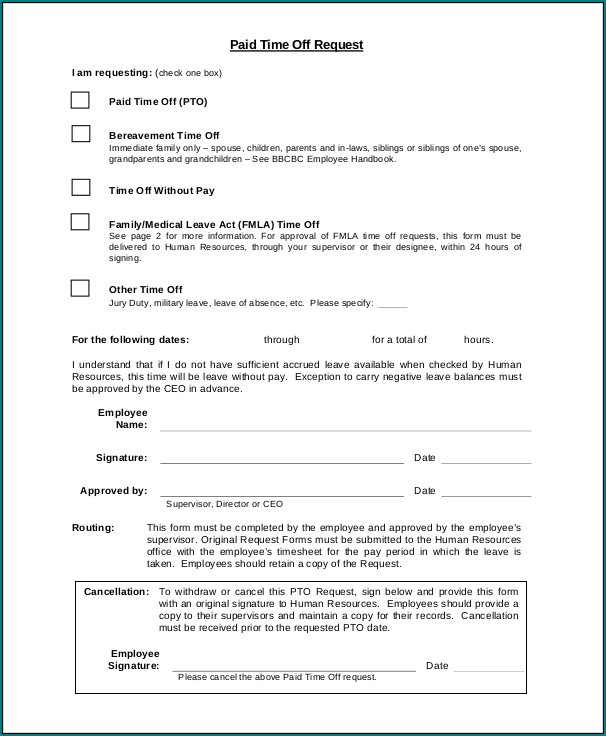 Employee Time Off Eequest Form Example