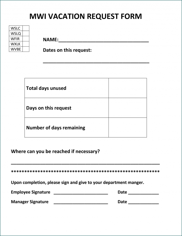 》Free Printable Employee Vacation Request Form