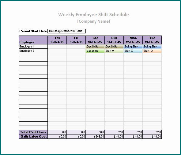 Employee Work Schedule Template Sample
