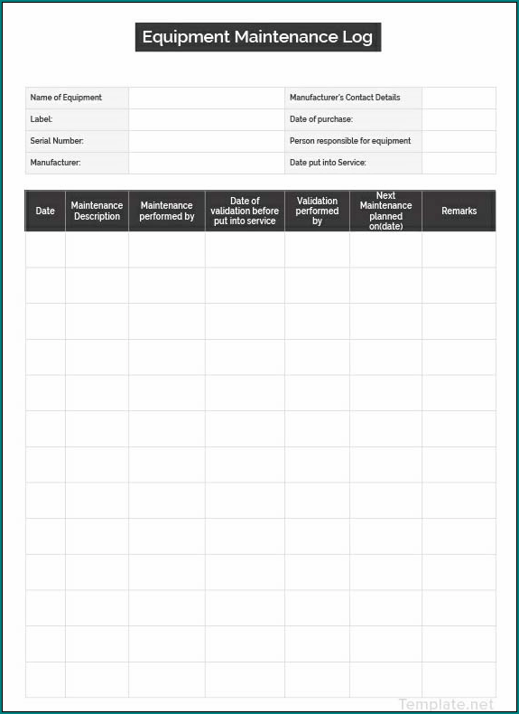 Equipment Maintenance Log Template Example