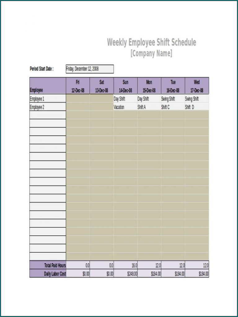 》Free Printable 10 Hour Shift Schedule Template