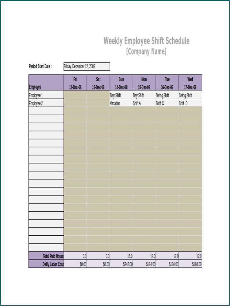 Example of 10 Hour Shift Schedule Template