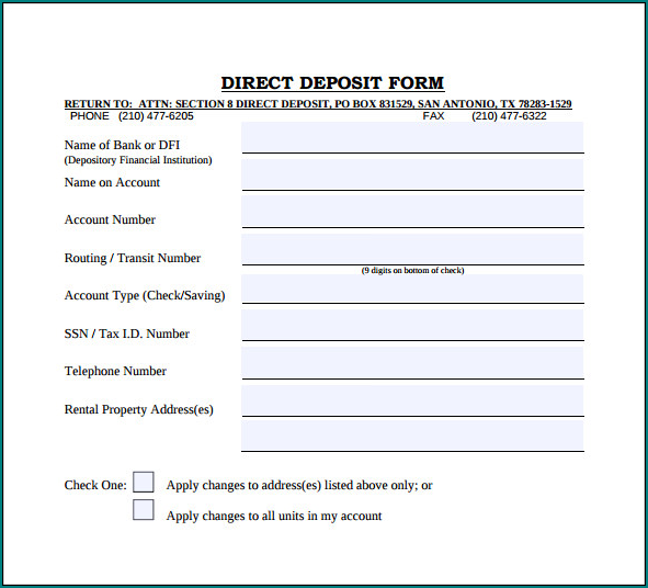 Example of Bank Direct Deposit Form