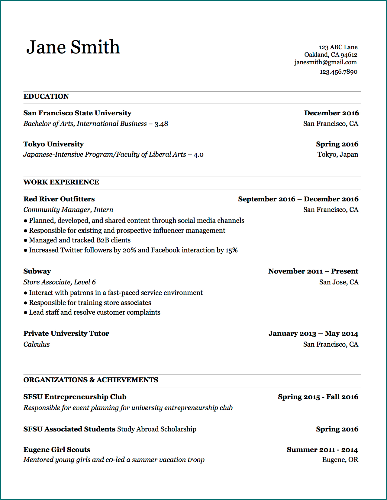 Example of Basic Resume Template