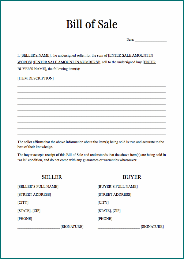 Example of Bill Of Sale Template