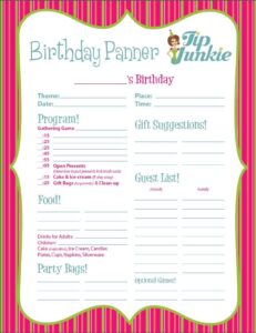 Example of Birthday Party Planner Template